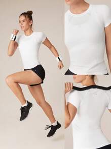 GLOWMODE Coolmax 無縫健身短袖 T 恤,修身款式,快乾透氣,健身運動短袖上衣