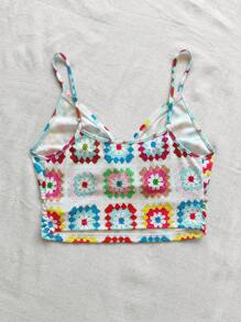 SHEIN VCAY 加大码可爱仿钩针印花吊带背心，适合夏季、热带度假海滩 - 彩色 - 查看 2