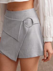 L'Amorae Shorts de falda con decoración de metal de unicolor, diseño minimalista de moda para mujeres