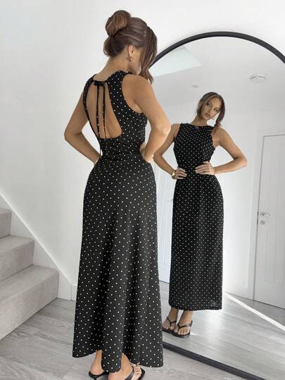 Siren Gaze 女士圆点印花露背系带无袖连衣裙