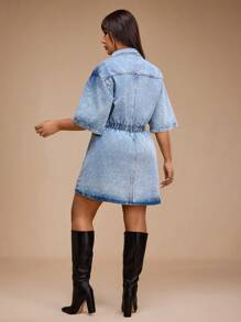 Forever 21 Robe en jean décontractée et déchirée avec boutons devant pour grande taille