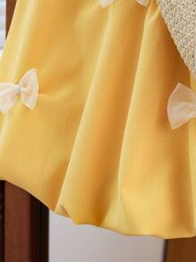 SHEIN 女婴无袖蝴蝶结装饰荷叶边下摆夏季连衣裙 - 黃色 - 查看 3