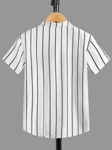 SHEIN 青少年男孩休闲条纹字母印花短袖衬衫