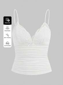 SHEIN ICON Contrast Lace Ruched Y2k Bow Detail Cami Top