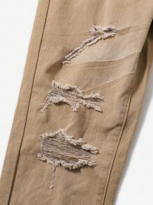 Denimly Boys' Fashion Casual Versatile Academic Denim Pants, Elastic Waist, Zipper Front, Ripped Distressed Washed Jeans - Khaki - View 3