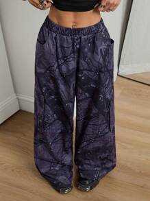 Coolane 女士春夏节日外出街头装树枝图案图形瑜伽和运动女士运动服阔腿裤