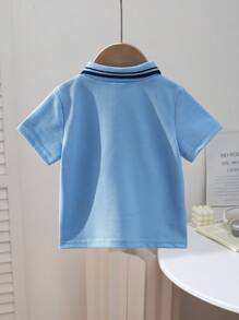 SHEIN Playful Pals 嬰兒/幼童男童馬刺繡 Polo 領短袖 T 恤 藍色 夏季休閒 開學日 嬰兒上衣服飾 - 淺藍色 - 查看 2
