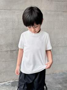SHEIN Leap Crew 男童休闲舒适百搭纯色高领短袖上衣 - 白色 - 查看 5