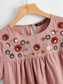 SHEIN VCAY Floral Embroidery Top