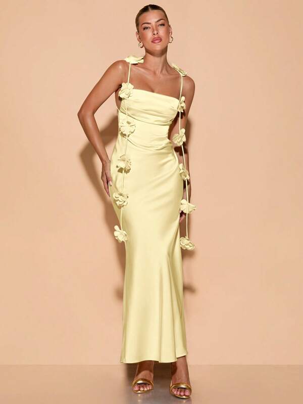 SHEIN BAE Spring Summer Women Floral Spaghetti Strap Backless Draped Neck Vacation Dress, Party Gown, Wedding Guest Dress