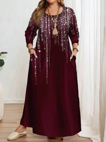 EMERY ROSE Đầm suông rộng tay dài cổ tròn in hình ngôi sao lấp lánh cỡ lớn, phù hợp cho mùa xuân và mùa thu - Nhiều màu - Xem 5