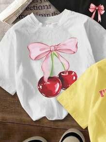 SHEIN 3pcs Young Girl Casual Simple Round Neck Short Sleeve T-Shirt, Suitable For Summer, School, Campus, College - Multicolor - View 3