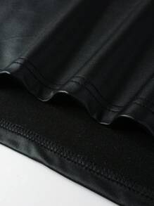 Manfinity LEGND Men's Solid Color Round Neck PU Leather Casual Vest Men Muscle Shirts