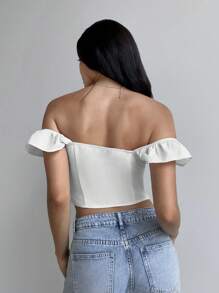 Aloruh Women's White Elegant Summer Vacation Holiday Off Shoulder Short Sleeve Blouse,Minimalist Fashionable Spring Crop Top Business Casual Y2k - White - View 2