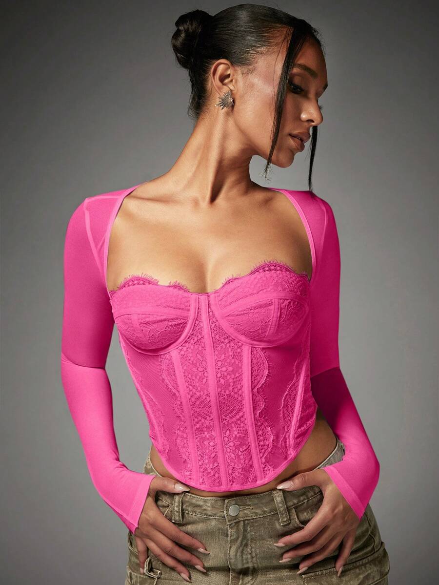 SHEIN BAE 迷人优雅女士休闲上衣,适合夏季 - 玫紅色 - 查看 1