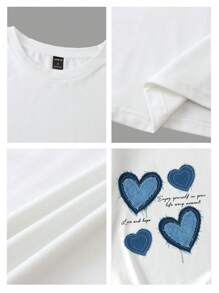 Tseoso Casual Simple Denim Heart Graphic Print Round Neck Slim Fit Women Tank Top, Suitable For Summer Retro Back To School - White - View 5