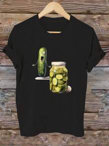 Calvaya Plus Humorous Meme Pickled Cucumber T-Shirt, Pickle Lovers Shirt, Unisex Funny Vegetable Lovers Shirt, Black Top - Black - View 1