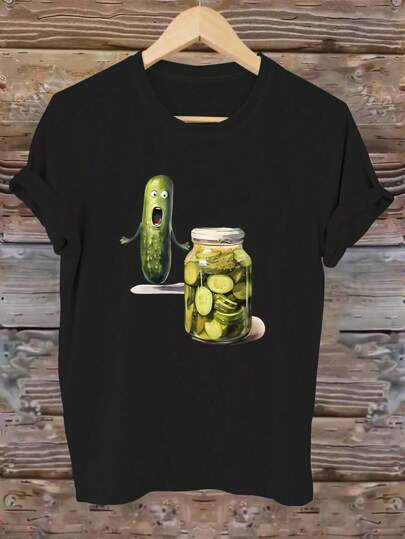 Calvaya Plus Humorous Meme Pickled Cucumber T-Shirt, Pickle Lovers Shirt, Unisex Funny Vegetable Lovers Shirt, Black Top