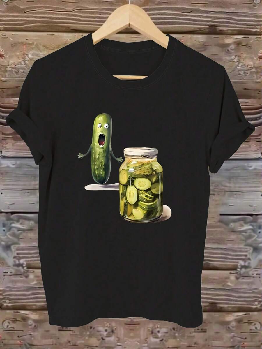 Calvaya Plus Humorous Meme Pickled Cucumber T-Shirt, Pickle Lovers Shirt, Unisex Funny Vegetable Lovers Shirt, Black Top - Black - View 1