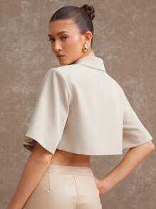 L'Amorae Blazer corto de mujer de un solo botón de unicolor, simple y elegante