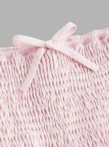 SHEIN Teen Girl Casual Square Neck Puff Sleeve Bow Decor Ruffle Hem Dress - Pink - View 9