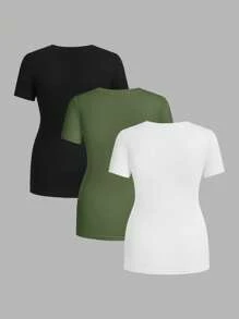 Modmama 孕妇纯色圆领短袖褶皱休闲 T 恤