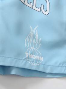 SHEIN Young Boy Casual Letter Print Sports Shorts, Fashionable Pattern, Comfortable Soft Fabric, Suitable For School, Outdoor And Indoor Wear, Summer