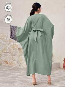 Al Najma Women's Solid Color Simple Arabic Style Dress, Suitable For Summer,Modest - Mint Blue - View 3