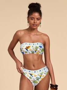 Travachic Women's Summer Beach Tropical Plant Printed Bikini Top - White - View 3