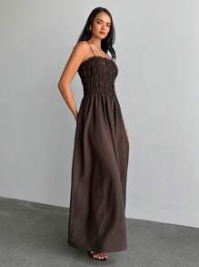 Aloruh Coffee Color Tube Tube Top Dress Modest,Graduation,Graduation Dresses For Women,Back To School Dress,Casual Long Dresses,Summer Vacation Outfits,Elegant Dresses For Women,Weddings & Events,Old Money Style,Simple Dress - Coffee - View 8