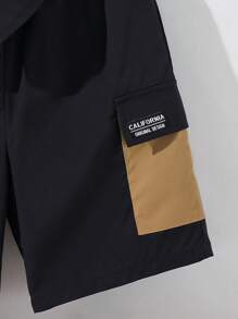 2pcs/Set Tween Boy Casual Patchwork Contrast Color Short Sleeve Stand Collar Shirt And Elastic Waist Pocket Shorts Outfit, Suitable For Autumn, Spring, Summer, Outdoor Play, School, Street Style, Party, And Leisure - Multicolor - View 4