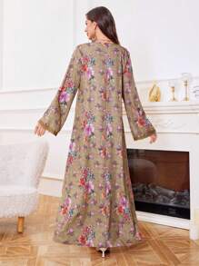 Al Najma 女士阿拉伯风格休闲连衣裙，简约时尚，适合夏季 - 卡其色 - 查看 2