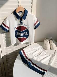 SHEIN Leap Crew 2pcs Young Boys Casual School Style Graphic Print Loose T-Shirt And Shorts Set, Suitable For Daily Wear, School, Holidays, Birthday Party, Outings, Sports, Spring/Summer, Fleece, Thickened - Multicolor - View 3