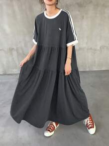 FRIFUL Women's Casual Colorblock Embroidered Long Dress