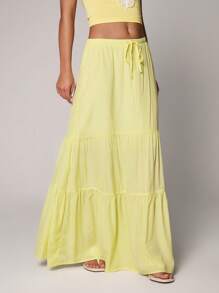 TRNVIE Casual Yellow Low-Waist Wrap Long Skirt