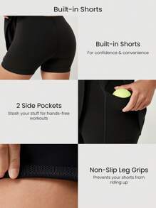 GLOWMODE Sweat-Wicking Quick-Dry Peekaboo Built-In Cups A-Line Crossover Back Mini Dress With Built-In Shorts Side Pockets Non-Slip Grips Tennis Golf Gym Daily Casual - Black - View 5