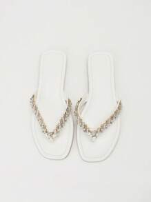 CUCCOO BIZCHIC Sandalias planas de mujer con hebilla metálica de moda de un solo color para primavera y verano
