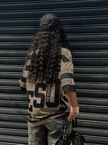 Rovax Camiseta de cuello redondo con bloqueo de color, rayas y eslogan impreso para mujer - Marrón - Ver 2