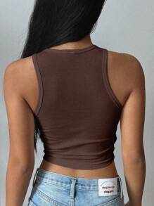 SHEIN EZwear Casual Minimalist Western Cowgirl Boot Print Round Neck Slim Fit Sleeveless Tank Top, Suitable For Summer