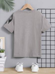 SHEIN Tween Boy Graphic Crew Neck Short Sleeve Knit T-Shirt - Grey - View 2