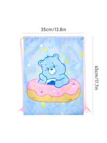SHEIN X Care Bears 1 件可爱卡通熊印花涤纶抽绳背包、健身包、背包、休闲包、旅行包、运动沙滩背包、男女皆宜、友谊、与背包配件完美搭配、学院风背包、开学必备 - 藍色 - 查看 6