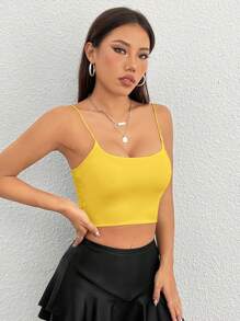 SHEIN PETITE Ladies' Solid Color Spaghetti Strap Tank Top, Simple & Fashionable, Suitable For Summer - Yellow - View 7