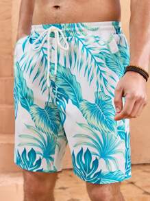 Manfinity VCAY Men's Woven Casual Loose Drawstring Waist Straight Leg Shorts - Green - View 3