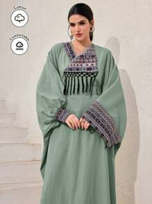 Al Najma Women's Solid Color Simple Arabic Style Dress, Suitable For Summer,Modest - Mint Blue - View 4
