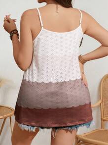 SHEIN Clasi Plus Size Women Colorblock Patchwork Eyelet Embroidery Knit Camisole Top - Multicolor - View 2