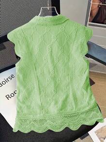 SHEIN LUNE Women's Simple Single-Breasted Arc-Hem Casual Shirt For Commute - Green - View 2