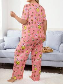 Pyjamaset in grote maten met hart-, cartoon- en grafische print