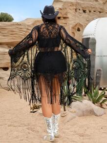 SHEIN EZwear Plus Size Women's Lace Sheer Top - Black - View 1