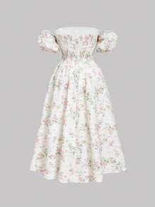 SHEIN MOD 大码女式露肩碎花白色中长连衣裙，春季 - 彩色 - 查看 2