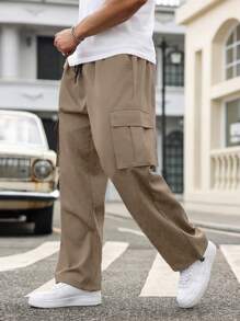 Manfinity Homme Plus Size Men's Plain Work Cargo Pocket Casual Pants